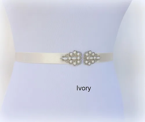 Vista 9 de Black Elastic Silver Jeweled Pearl Dress Belt, Sizes XS to 3XL