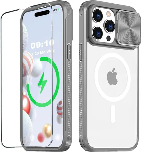 Vista 14 de Funda MagSafe transparente de titanio compatible con iPhone 15 Pro con cubierta deslizante para cámara, imanes fuertes, antiamarilleo, a prueba