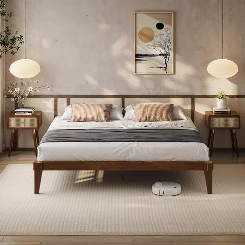 Vista 19 de Bme Chalipa Marco de Cama King de 14" - Plataforma de Cama de Madera Maciza - Marco de Cama de Carpintería Japonesa - Soporte de Listones de Madera