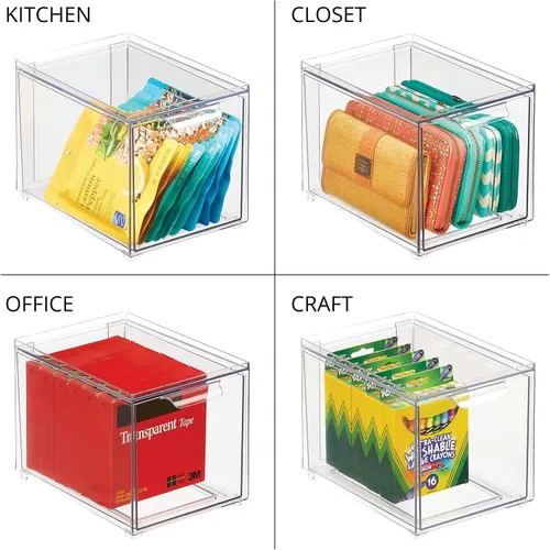 Vista 7 de mDesign Almacenamiento de baño apilable de plástico con cajón organizador extraíble para gabinete, tocador, estante, armario, armario u organización