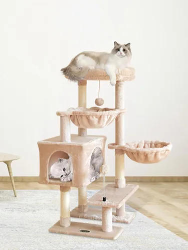 Vista 6 de KIYUMI - Árbol para gatos, torre para gatos, condominio con poste de rascado de sisal para gatos de interior, árbol para gatos con hamaca y juguetes