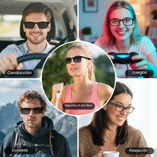 Vista 5 de Gafas Inteligentes para Hombres y Mujeres, IPX5 Impermeable & Asistente de Voz, Gafas de Audio con Lentes Polarizadas Extra & Altavoz de Oreja