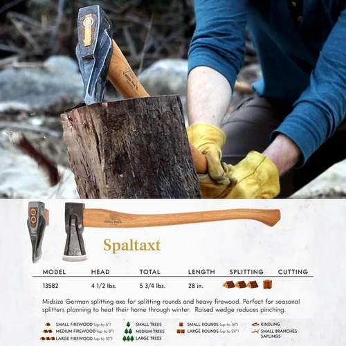 Vista 4 de 1844 Helko Werk Germany - Colección de hachas - Juego de 3 hachas tradicionales de corte - Saxon, Spaltaxt, Mini Spalter Splitting Axe 3 Set
