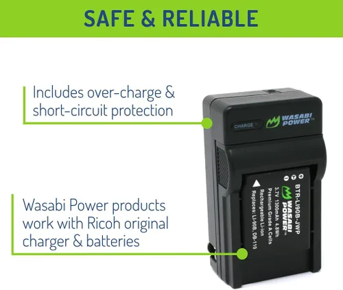 Vista 3 de Wasabi Power Batería DB-110 (paquete de 2) y cargador para Ricoh GR III, GR IIIx, Theta X, WG-6 y G900, G900 II, G900SE II