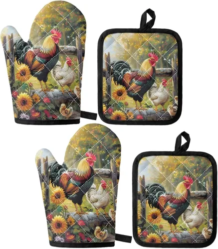 Vista 31 de UNICEU Juego de 4 manoplas de horno personalizadas y soportes para ollas, decoración de cocina, guantes protectores personalizados para hornear