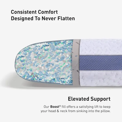 Vista 5 de Bedgear Balance 1.0 Almohada de rendimiento, almohada de cama de apoyo medio para todas las posiciones de sueño Relleno Boost Blend con comodidad