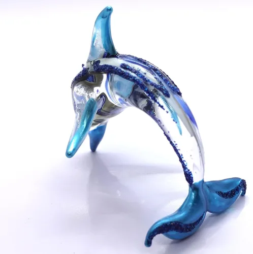 Vista 6 de Figuras en miniatura de delfines animales soplados a mano, arte de vidrio, océano, regalo coleccionable, decoración del hogar, 4 pulgadas (azul)