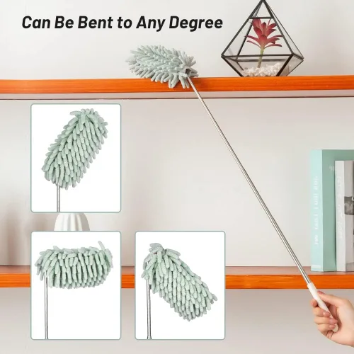 Vista 6 de Plumero de microfibra retráctil verde para limpiar plumero de mano extensible lavable plumero herramienta de limpieza para limpieza de oficina