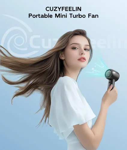 Vista 6 de Ventilador portátil recargable – Ventiladores de mano turbo de alta velocidad de 15000 RPM con pantalla digital – Ventilador USB alimentado por