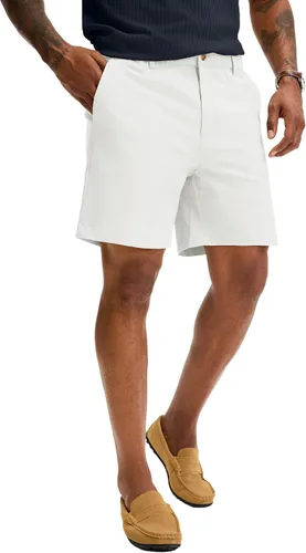 Vista 12 de Comdecevis Pantalones cortos casuales de algodón de ajuste clásico para hombre de 7 pulgadas, pantalones cortos chinos con cintura elástica