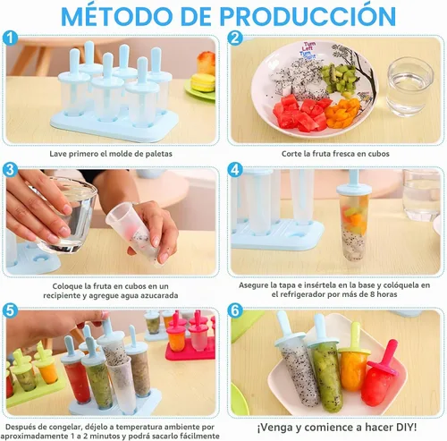 Vista 2 de 6 moldes para paletas de hielo, moldes de paletas con palos, para paletas de helado de bricolaje (azul, largo)