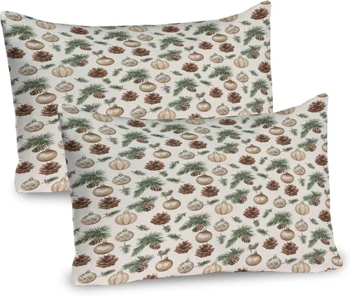 Vista 32 de Lunarable Juego de 2 fundas para almohada de otoño, tema vintage otoñal con estilo granja, ilustración de flores silvestres, artículo de cama