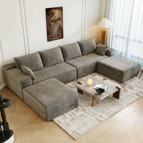 Vista 16 de Sofá modular modular de 139.4 pulgadas, sofás minimalistas en forma de L con diván de asiento medio, moderno sofá convertible de asiento profundo