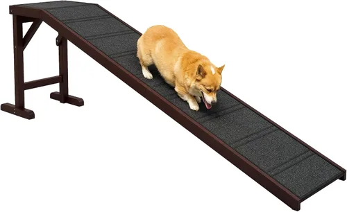 Vista 13 de PawHut Rampa para perros para cama, rampa para mascotas para perros con alfombra antideslizante y plataforma superior, 49 x 16 x 14 pulgadas