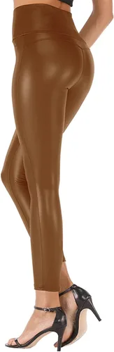 Vista 4 de Leggings de piel sintética para mujer, talla grande, cintura alta, elásticos, de piel sintética, pantalones ajustados para yoga