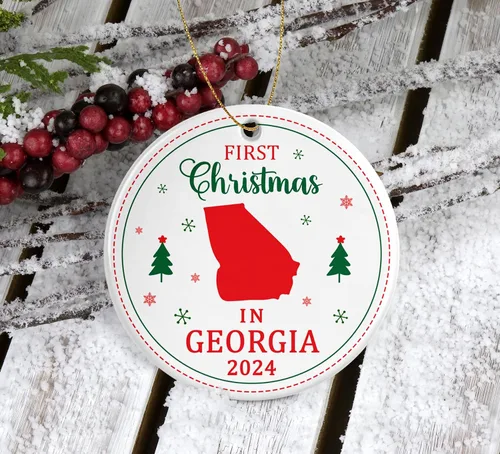 Vista 2 de Adorno de la primera Navidad en Georgia 2023 – Decoración colgante de árbol Ga Lover para celebración de Navidad – Regalo de festival