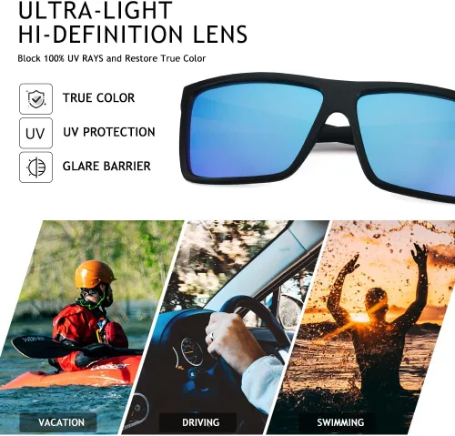 Vista 5 de Gafas de sol polarizadas cuadradas de estilo clásico de los hombres Gafas de sol ligeras de plástico protección UV para conducir