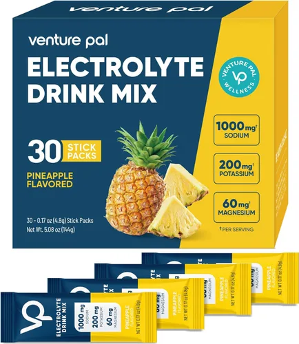 Vista 9 de Venture Pal Paquete de electrolitos en polvo sin azúcar con alto contenido de sodio, paquetes de hidratación cero calorías con vitamina, sodio