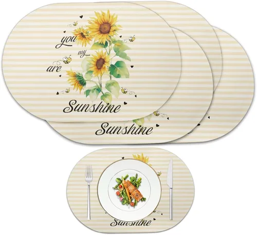 Vista 43 de Blue Flower Dining Table Mats Set of 2 Hummingbird Heat Resistant Placemats Washable and Wipeable Non Slip Place Mat, Waterproof Modern Dining Table