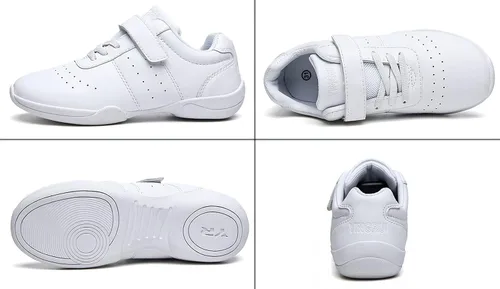 Vista 7 de VINIGIAGIA Zapatos de animación blancos para niños y niñas, para competición de porristas, atletismo, caminar, tenis, deportes, gancho y bucle