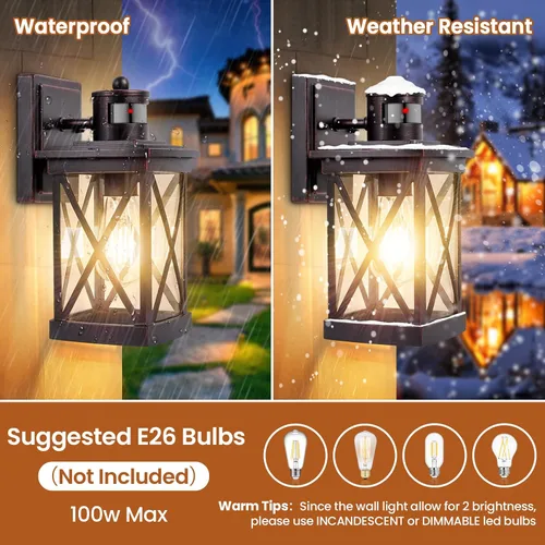 Vista 5 de Luces exteriores con sensor de movimiento para montaje en pared, 2 paquetes marrones de luces de pared exteriores impermeables del atardecer al