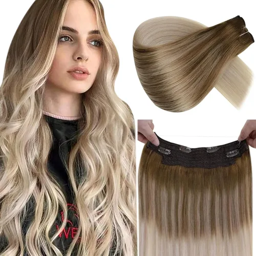 Vista 7 de LaaVoo Extensión de cola de caballo de cabello humano marrón para mujer, extensiones de cola de caballo marrón oscuro, extensiones de cabello humano