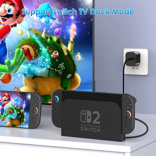 Vista 6 de 60W Charger for Nintendo Switch 2, Fast Charging USB C Cable for Switch 2 Accessories, AC Adapter with 5FT Cable Compatible with Nintendo