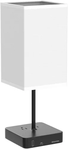 Vista 4 de Lámpara de mesa de noche con control táctil y puertos de carga USB C+A, lámpara de escritorio LED con 2 salidas de CA, luz minimalista para mesita