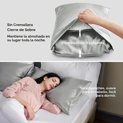 Vista 7 de Bedsure Paquete de 2 fundas de almohada de satén similares a las fundas de almohada de seda tamaño estándar, funda de almohada para mujeres que