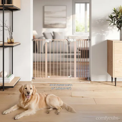 Vista 4 de Comfy Cubs Puerta de seguridad para bebés con 3 extensiones – Barrera ajustable de acero Q195 para puertas de 42" x 1.9" x 30" – Acabado con Rubor