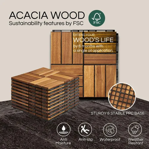 Vista 7 de Azulejos de cubierta premium, 10 piezas de suelo de patio - teca
