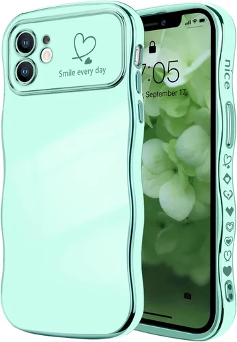 Vista 121 de LCHULLE - Funda para iPhone Air, linda para mujeres y niñas, con forma de onda, color azul bebé Luxury Plating Curly Wavy Frame with Love Heart