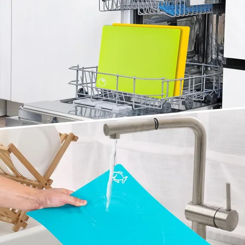 Vista 6 de 5 alfombrillas de plástico flexibles para tabla de cortar con iconos de alimentos, tablas de cortar sin BPA para cocina, alfombrilla de corte