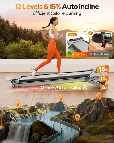 Vista 10 de Almohadilla para caminar con 15% de inclinación automática de 12 niveles, Trisomy 3.5HP plegable debajo del escritorio, cinta de correr de capacidad