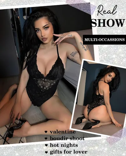 Vista 8 de Avidlove - Lencería sexy de encaje para mujer, body con escote pronunciado, babydoll de una pieza con broche de presión en la entrepierna