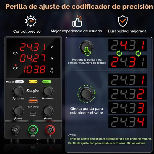 Vista 4 de Fuente de alimentación de CC variable, fuente de alimentación de banco de CC regulada de conmutación ajustable de 30 V 10 A con modo de carga