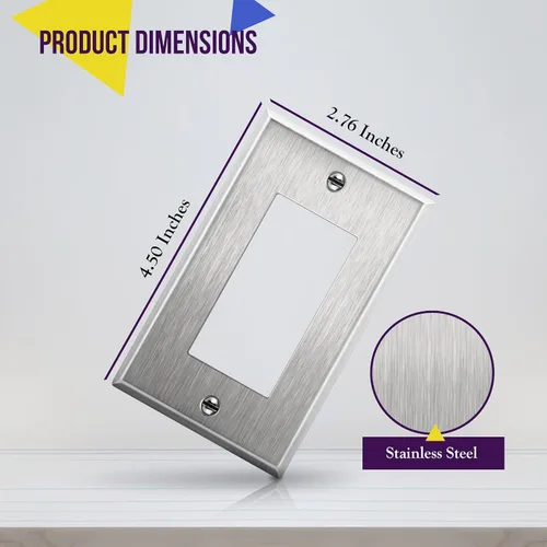Vista 104 de ENERLITES Placa decorativa doble de metal para interruptor o receptáculo, placa de pared de acero inoxidable, resistente a la corrosión
