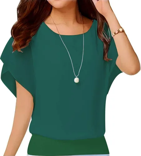 Vista 9 de VIISHOW - Blusa de gasa y de manga corta para mujer, estilo holgado y casual Negro