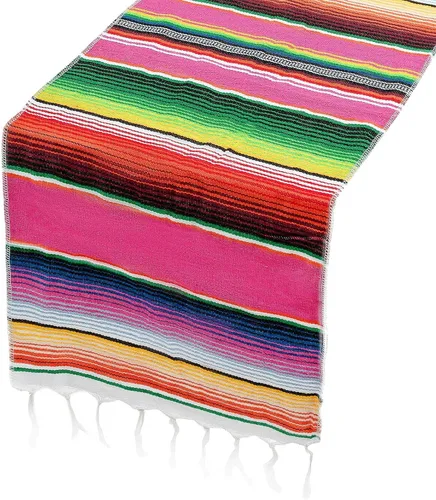 Vista 8 de Camino de mesa mexicano de 14 x 84 pulgadas, decoración de boda para fiesta de fiesta, caminos de mesa de arco iris a rayas Serape Zarape para Cinco