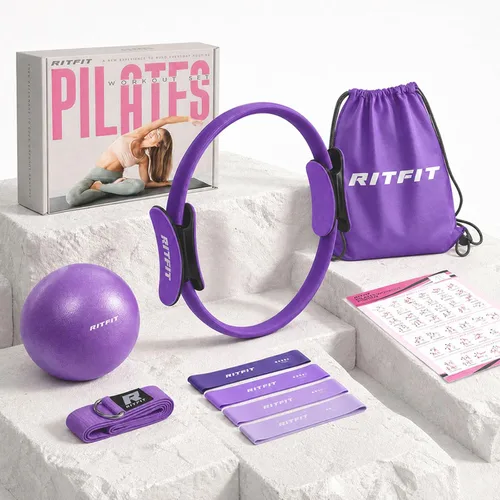 Vista 12 de RitFit Anillo circular de pilates – Círculo mágico de fitness de 14 pulgadas para tonificar muslos interiores y exteriores, guía de entrenamiento