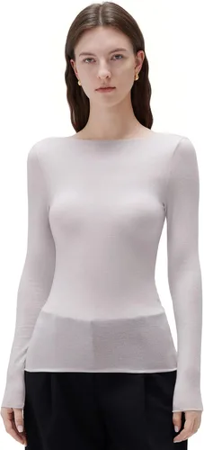 Vista 13 de SUUKSESS - Blusa de manga larga ajustada con cuello barco para mujer, de cachemira como las nubes Negro