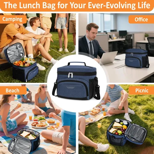Vista 7 de Vankor Bolsa de Almuerzo Aislante para Hombres y Mujeres, Lonchera Reutilizable a Prueba de Fugas Bolsa Térmica Portátil de Almuerzo con Correa