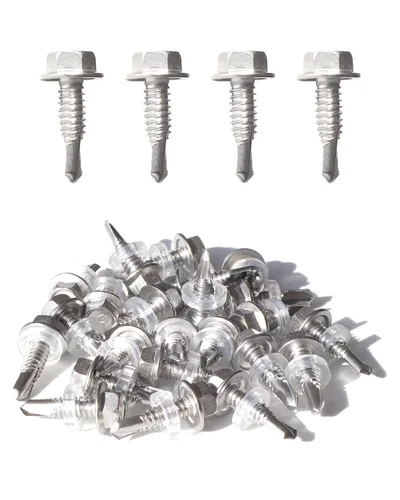 Vista 9 de Tornillos autoperforantes de cabeza hexagonal de acero inoxidable #12 x 1 (25 unidades), acero inoxidable 410 totalmente roscado de chapa metálica