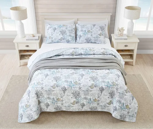 Vista 10 de Tommy Bahama - Juego de edredón individual, ropa de cama reversible de algodón con funda a juego, decoración ligera del hogar para todas