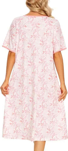 Vista 5 de AVIIER Camisones de noche de algodón suave para mujer, ropa de dormir de manga corta con bolsillos