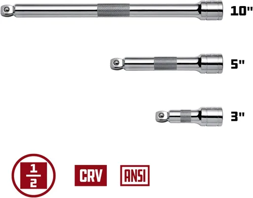 Vista 3 de Powerbuilt Juego de 3 barras de extensión de enchufe de 1/2 pulgada con punta oscilante, incluye 3 pulgadas, 5 pulgadas, 10 pulgadas de largo
