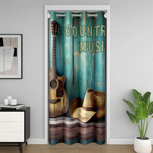 Vista 9 de Castle Fairy Cowboy Boots Door Curtain for Doorways Privacy Bohemia Musical Guitar Doorway Curtain Western Rustic Cowgirl All Season Blackout