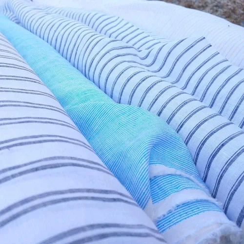 Vista 3 de Colecciones de rayas de tela de lino 100% peso ligero (4708 6273 5997 4575 6258 6157) azul