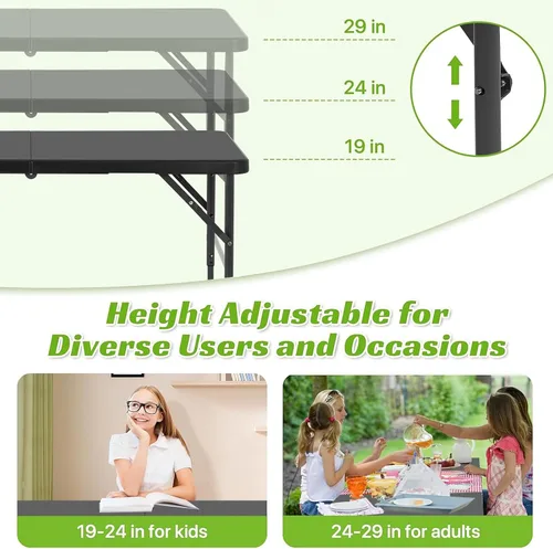 Vista 6 de Mesa Plegable de 4 Pies de Altura Ajustable con Asa Incorporada, Mesa Plegable Portátil de Servicio Pesado de 4 Pies con Patas de Acero