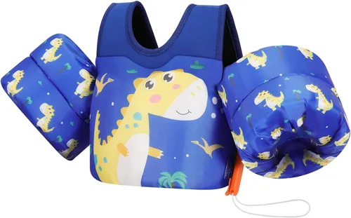 Vista 18 de MoKo Chaleco de natación para niños pequeños de 13-30/20-50/22-66 libras, flotadores de brazo de natación de dibujos animados, alas de agua